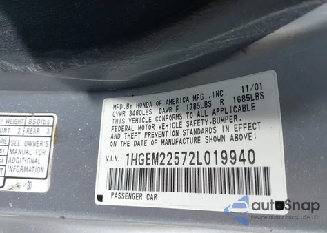 2002 Honda Civic Lx from USA, damaged, VIN 1HGEM22572L019940